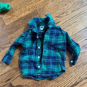 Janie and Jack Green and Blue Plaid Button Down Shirt